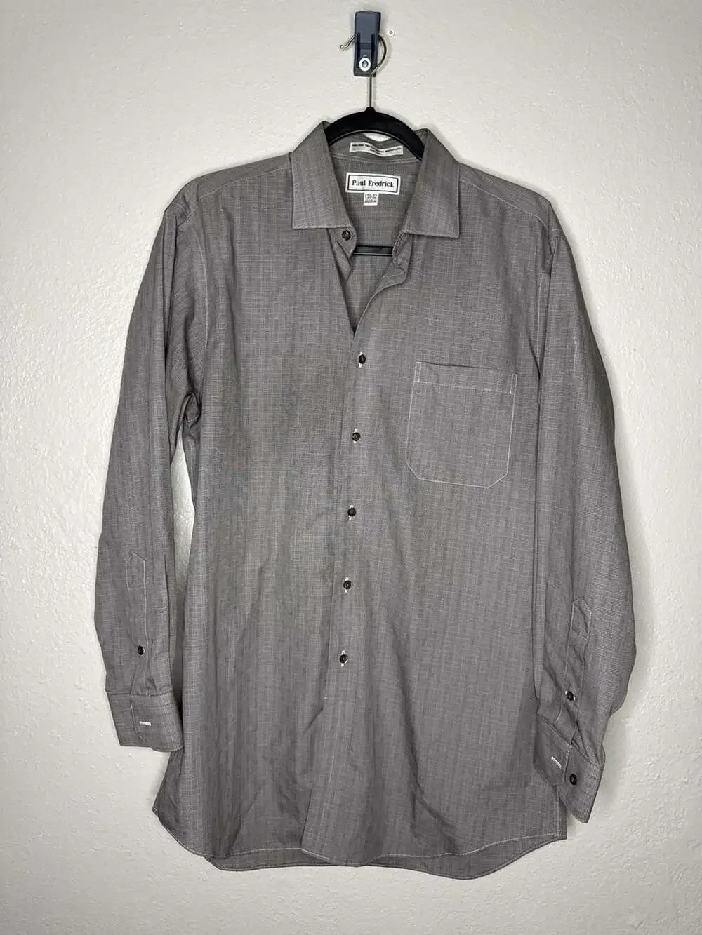 Paul Fredrick Non-Iron Two-Ply Cotton Broadcloth Gray Plaid Dress Shirt